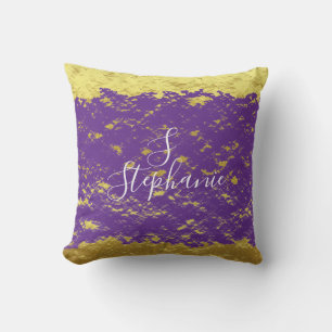 Gold Foil Purple Glittery Sparkle Monogram Initial Cushion