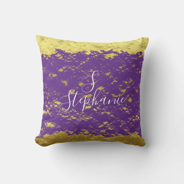 Gold Foil Purple Glittery Sparkle Monogram Initial Cushion (Front)
