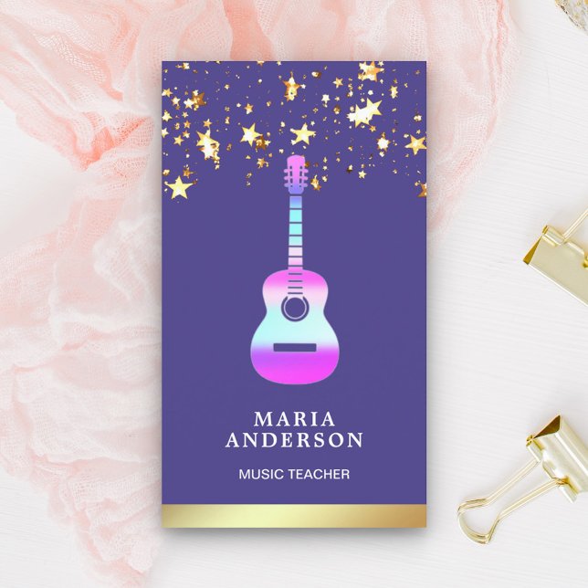 Gold Foil Purple Guitar Music Teacher Guitarist Business Card (Creator Uploaded)
