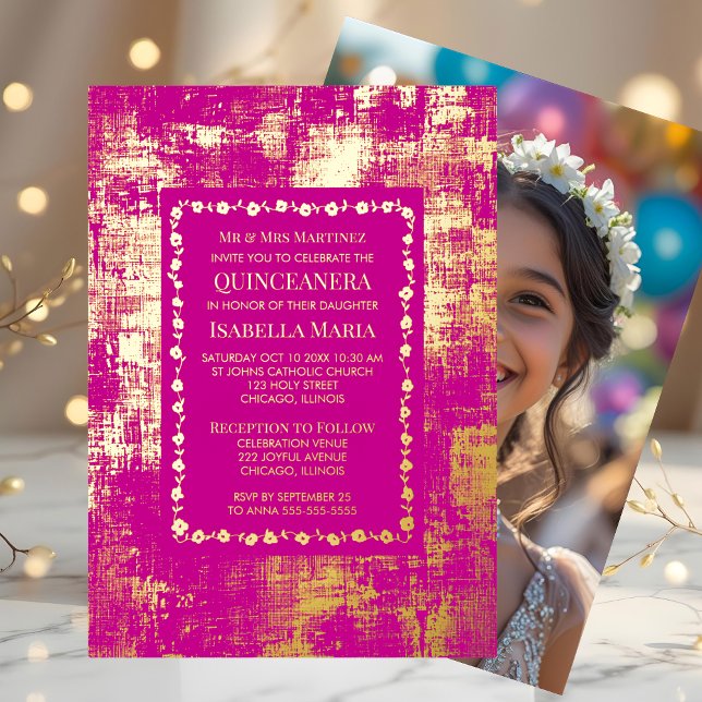 Gold Foil Quinceañera Invitation Glam Pink Sparkle (Creator Uploaded)