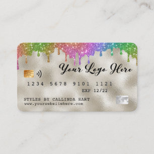 Gold Foil Rainbow Glitter Drip Loyalty VIP Credit Business Card