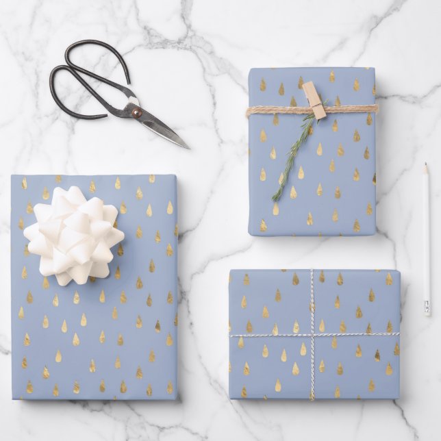 Gold Foil Raindrop Pattern Wrapping Paper Sheet (Front)