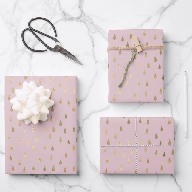 Gold Foil Raindrop Pattern Wrapping Paper Sheet (Front)
