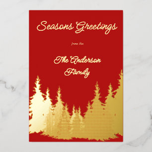 Gold Foil Red Watercolor Tree Photo Christmas Holiday Card