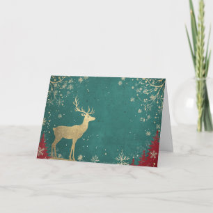 Gold Foil Reindeer on Green Snowfall Card