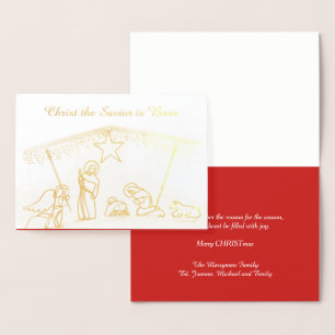 Gold Foil Religious Manger Christmas Foil Card