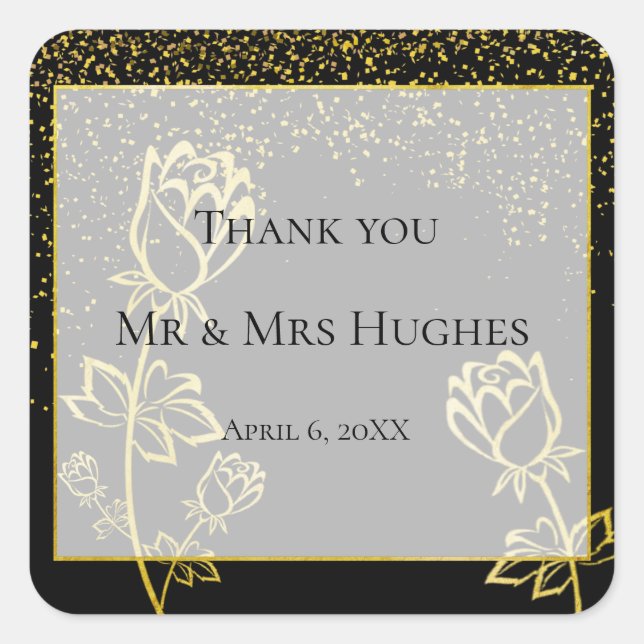 Gold foil Rose flower watermark themed thank you Square Sticker (Front)