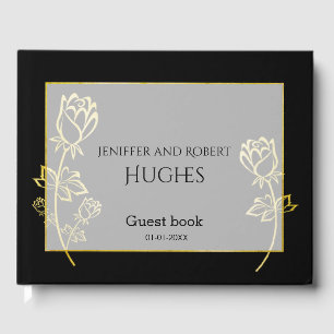 Gold foil Rose flower watermark themed wedding Guest Book