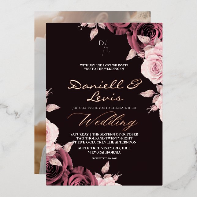 Gold Foil Rose Pink ⎮ Mauve Wedding Photo (Front/Back)
