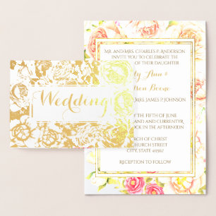 Gold Foil Rose Pink Typography Wedding Invitations