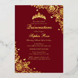 Gold Foil Rose Red Quinceanera Birthday