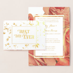 Gold Foil Rose Typography Wedding Invitations