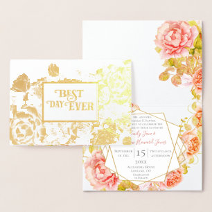 Gold Foil Rose Typography Wedding Invitations