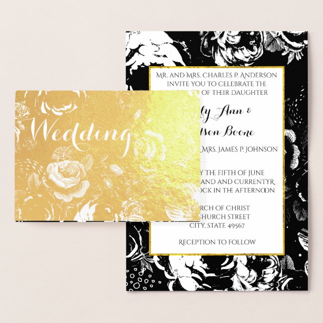 Gold Foil Rose Typography Wedding Invitations (Display)