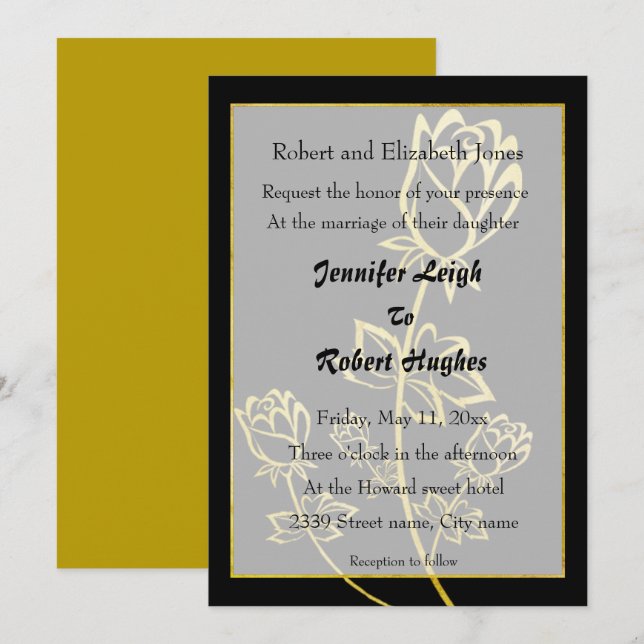 Gold foil Rose watermark themed wedding Invitation (Front/Back)