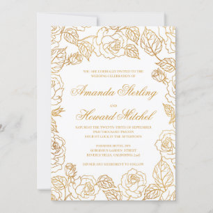 Gold foil roses chic modern elegant wedding invitation