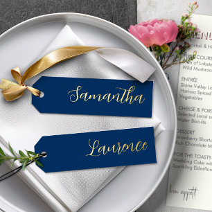 Gold Foil Royal Blue 8 Wedding Place Name Tags Foil Holiday Card