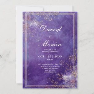 Gold Foil Royal Purple Textured Elegant Wedding Invitation