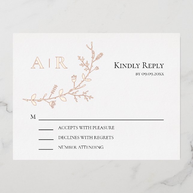 Gold Foil RSVP, Wedding Invitation Response Card (Front)