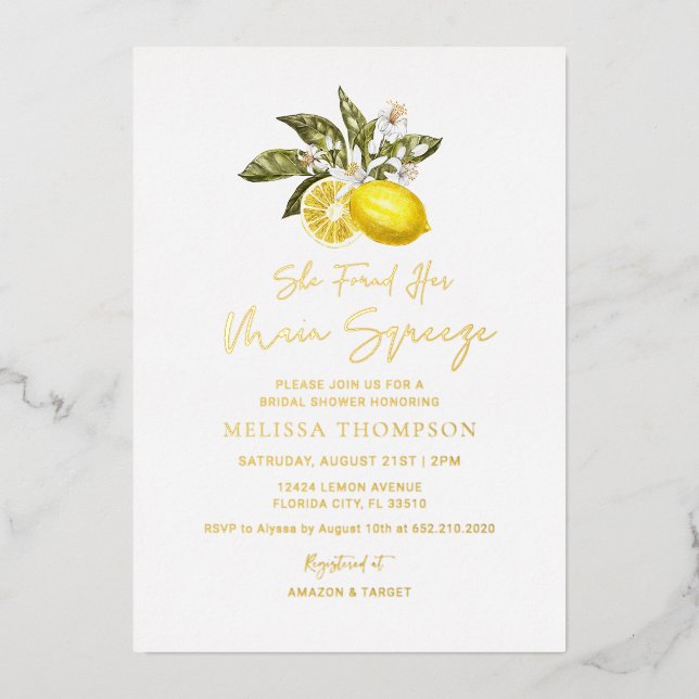Gold Foil Rustic Citrus Lemon Bridal Shower  (Front)