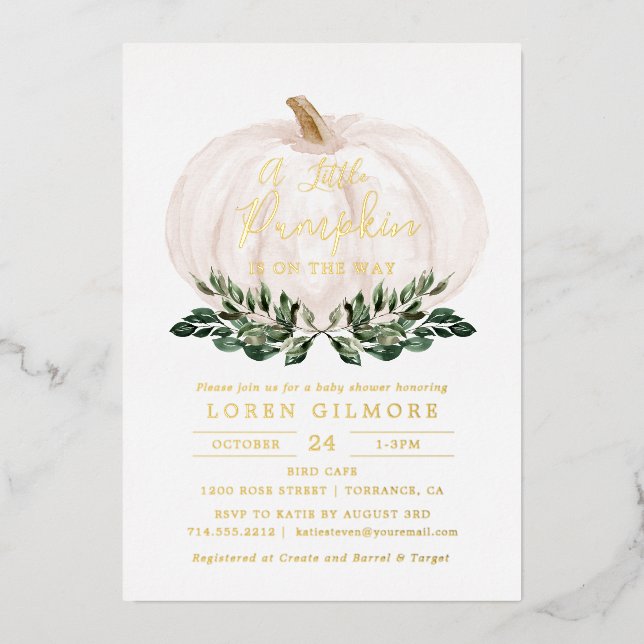 Gold Foil Rustic Little Pumpkin Baby Shower (Front)