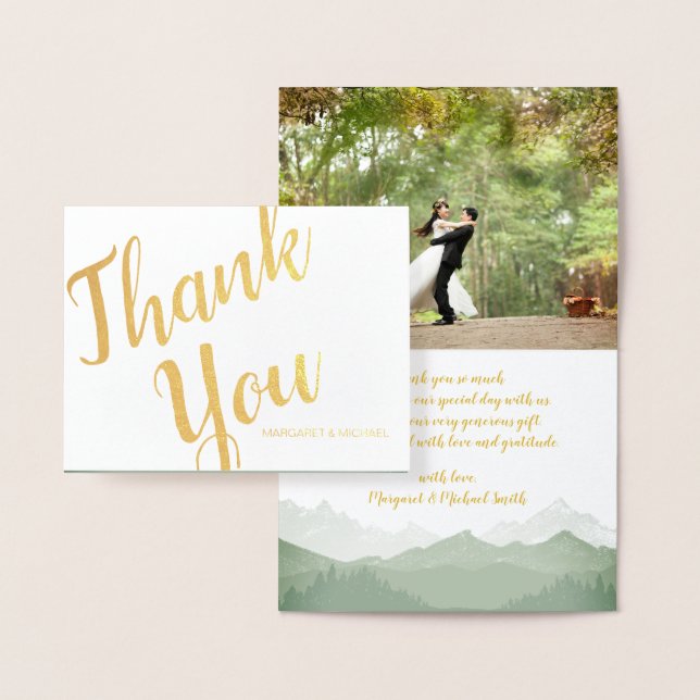 Gold Foil Rustic Pine Mountain Thank You Card (Display)