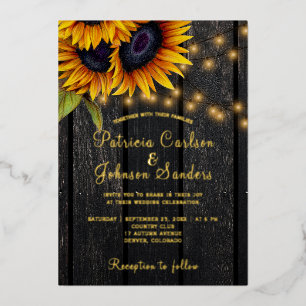 Gold foil rustic sunflowers barn wood wedding