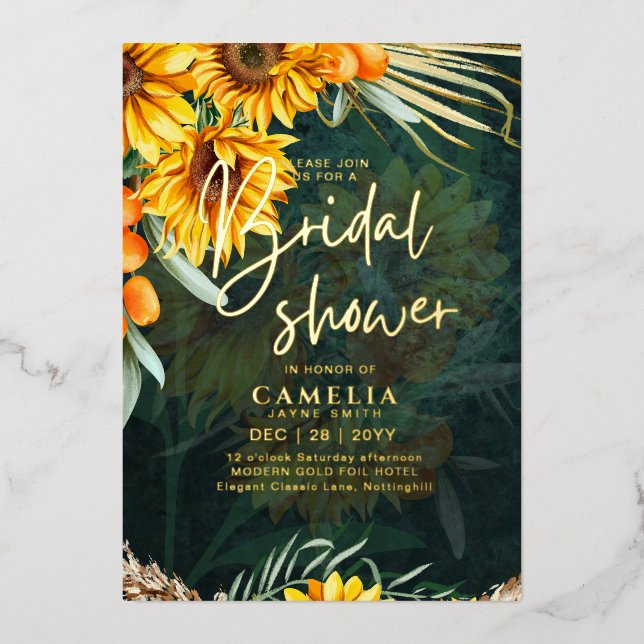 GOLD FOIL Rustic Sunflowers BRIDAL SHOWER QR Code  (Front)