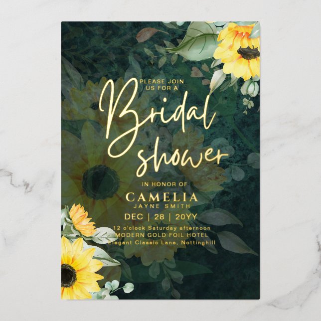 GOLD FOIL Rustic Sunflowers BRIDAL SHOWER QR Code  (Front)