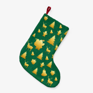 Gold Foil Santa Faux Green Christmas Stocking