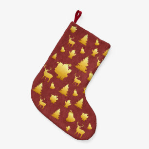 Gold Foil Santa Faux Red Christmas Stocking