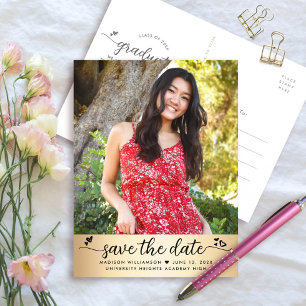 Gold Foil Save Date Graduation Photo Script Hearts Invitation Postcard