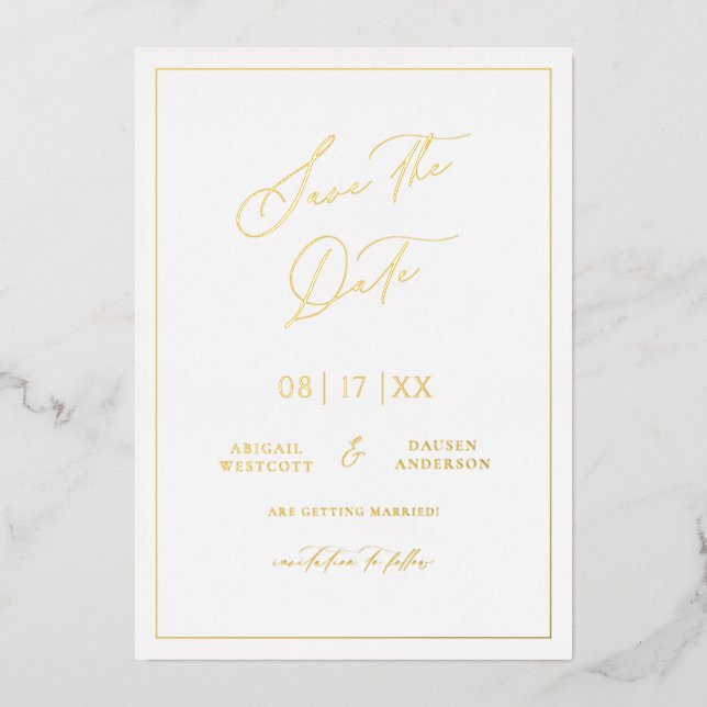 Gold Foil Save the Date Modern Invitation Card (Front)