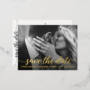 Gold foil Save the date Photo Wedding Modern Foil Invitation Postcard