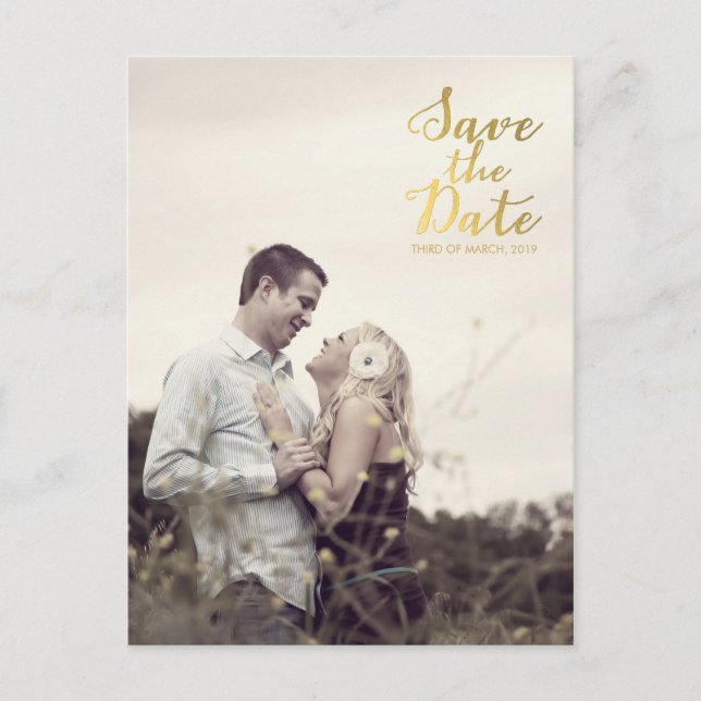 Gold Foil Save the Date Typography Announcement Postcard (Front)