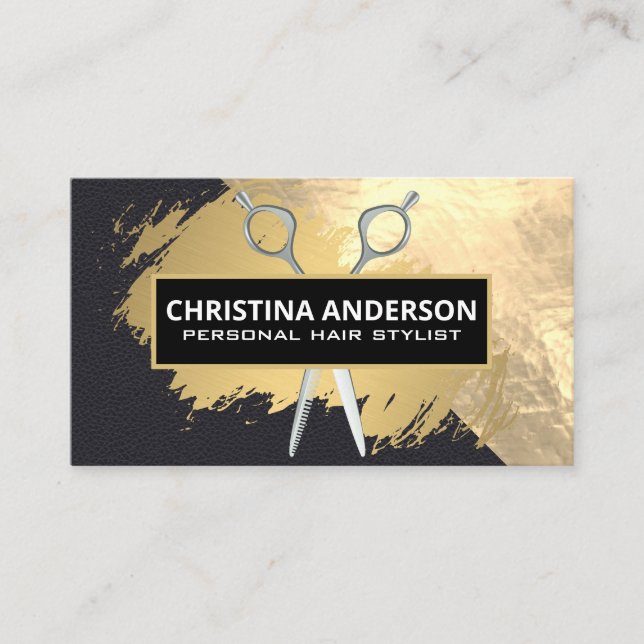 Gold Foil | Scissors | Gold Brushed Business Card (Front)