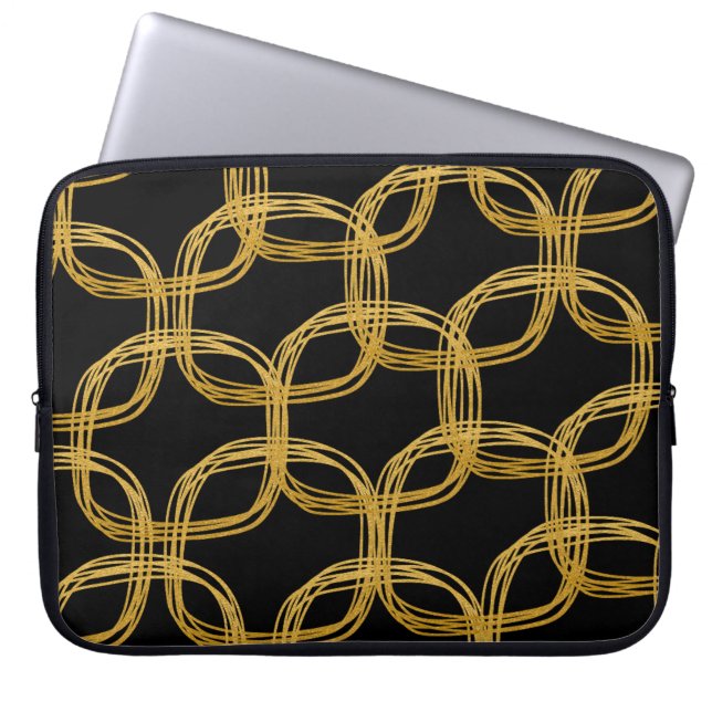 Gold Foil Scribble Circle Chic Laptop Sleeve Case (Front)