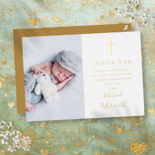Gold Foil Script Baptism Photo Thank You Card
