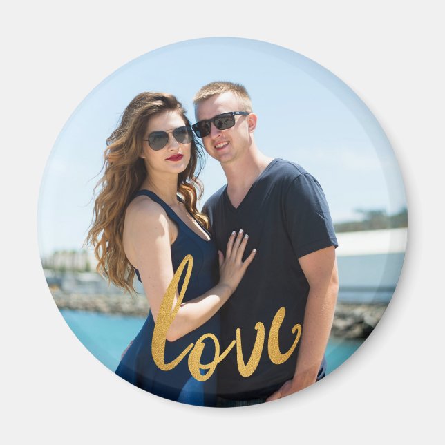 Gold Foil Script Love Personalised Photo Magnet (Front)
