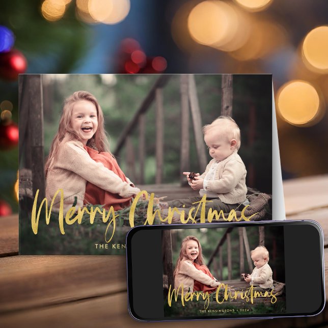 Gold Foil Script Merry Christmas Holiday Photo (Gold Foil Script Merry Christmas Holiday Photo Card)