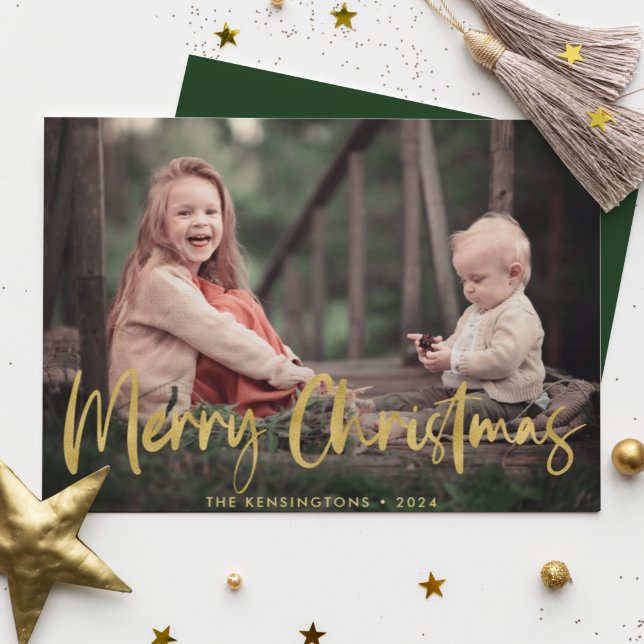 Gold Foil Script Merry Christmas Holiday Photo (Creator Uploaded)