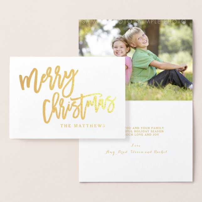 Gold Foil Script Merry Christmas Holiday Photo Card (Display)