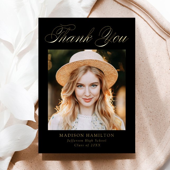 Gold Foil Script Photo Graduation Thank You Card (Creator Uploaded)