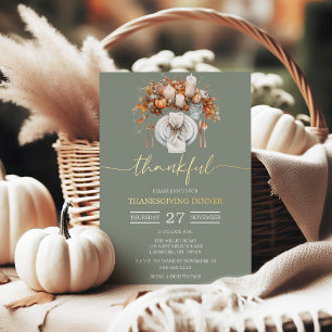Gold Foil Script Thankful Thanksgiving Dinner