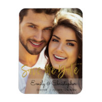 Gold Foil Script Wedding Save the Date Magnet