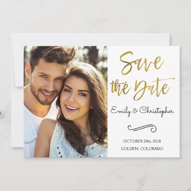 Gold Foil Script Wedding Save the Date Photo (Front)