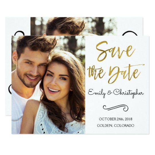 Gold Foil Script Wedding Save the Date Photo Card