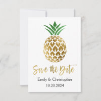 Gold Foil Script Wedding Save the Date Pineapple