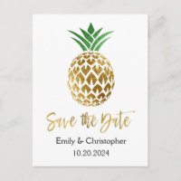 Gold Foil Script Wedding Save the Date Pineapple