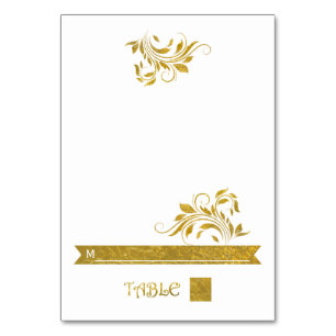 Gold foil scroll leaf floral wedding place card